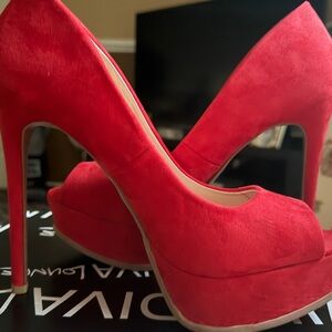 Red Peep Toe Stiletto Heels